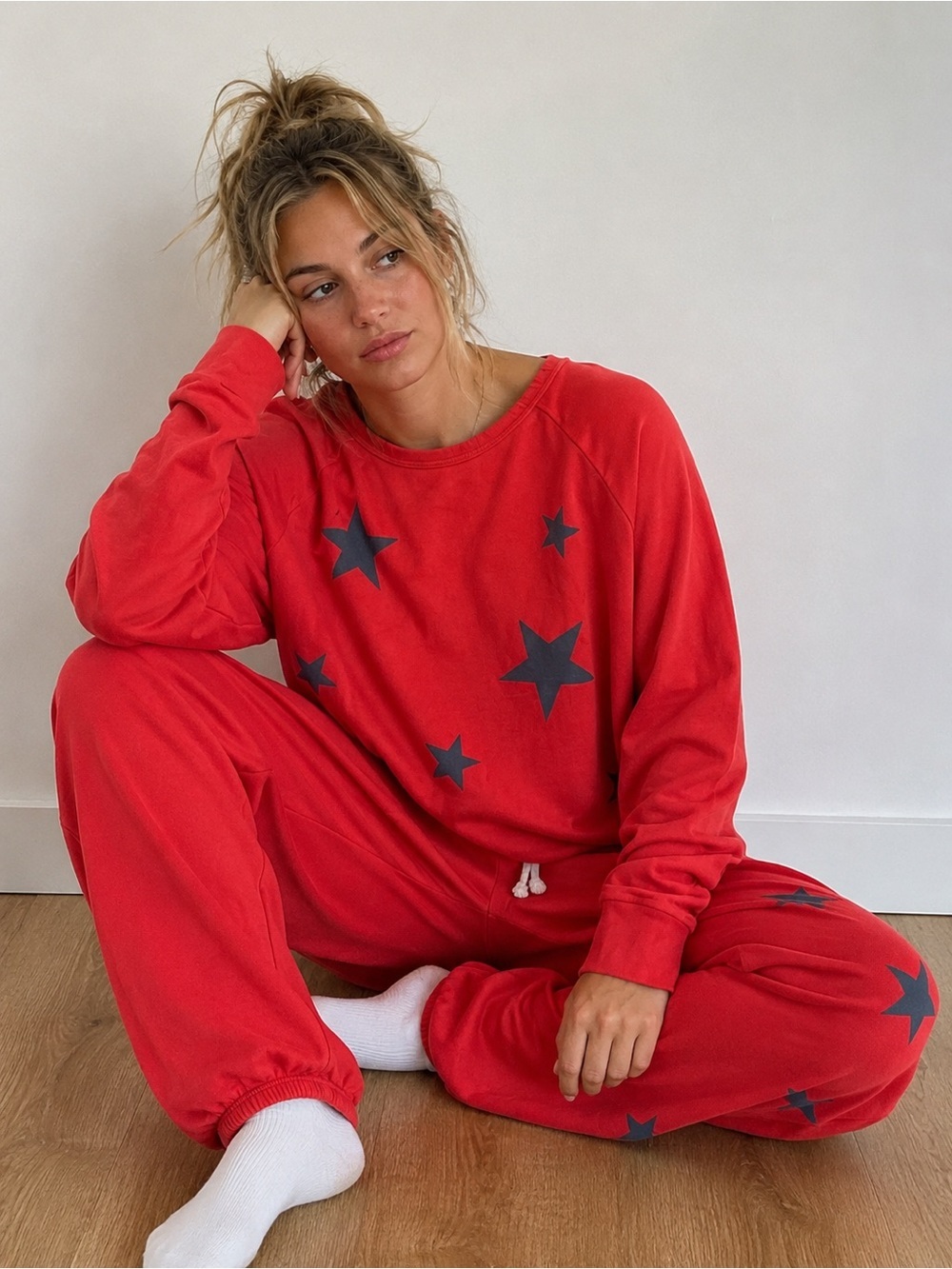 Sundry | Red Blue Stars Matching Sweat-Set Joggers Crewneck Pullover Patriotic